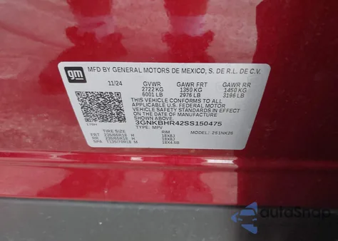 2025 Chevrolet Blazer Awd 2Lt из США, поврежденный, VIN 3GNKBHR42SS150475